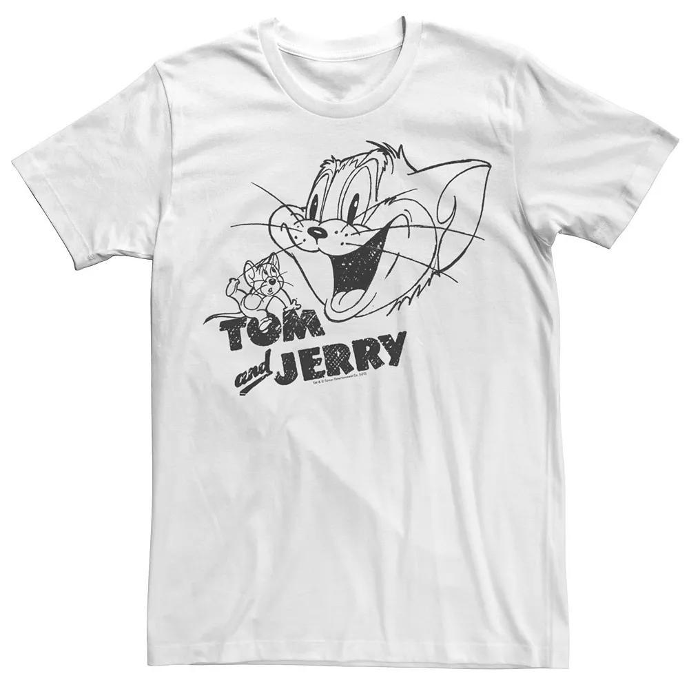 Men's Tom And Jerry Line Art Portrait Logo Tee, Size: Medium, White Product Image