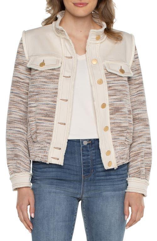 Liverpool Los Angeles Cropped Denim Boucle Mix Fray Jacket (Ecru ) Women's Vest Product Image