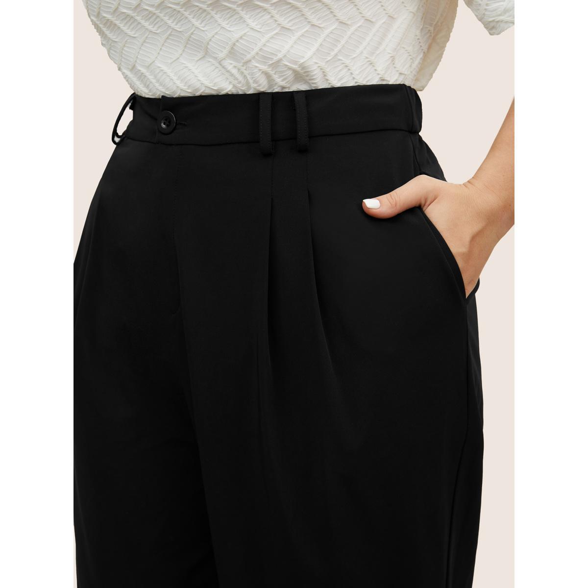 Plus Size High Rise Elastic Waist Straight Leg Pants Women Black At the Office Straight Leg High Rise Work Pants BloomChic 22-24/3X Product Image