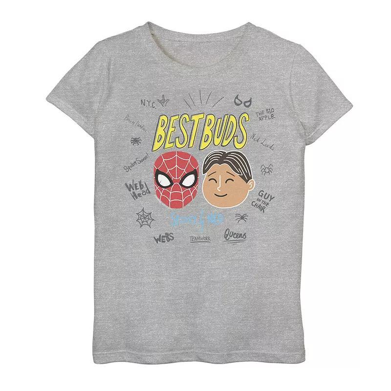 Girls 7-16 Marvel Spider-Man Far From Home Best Buds Word Scatter Graphic Tee, Girls Athletic Grey Product Image