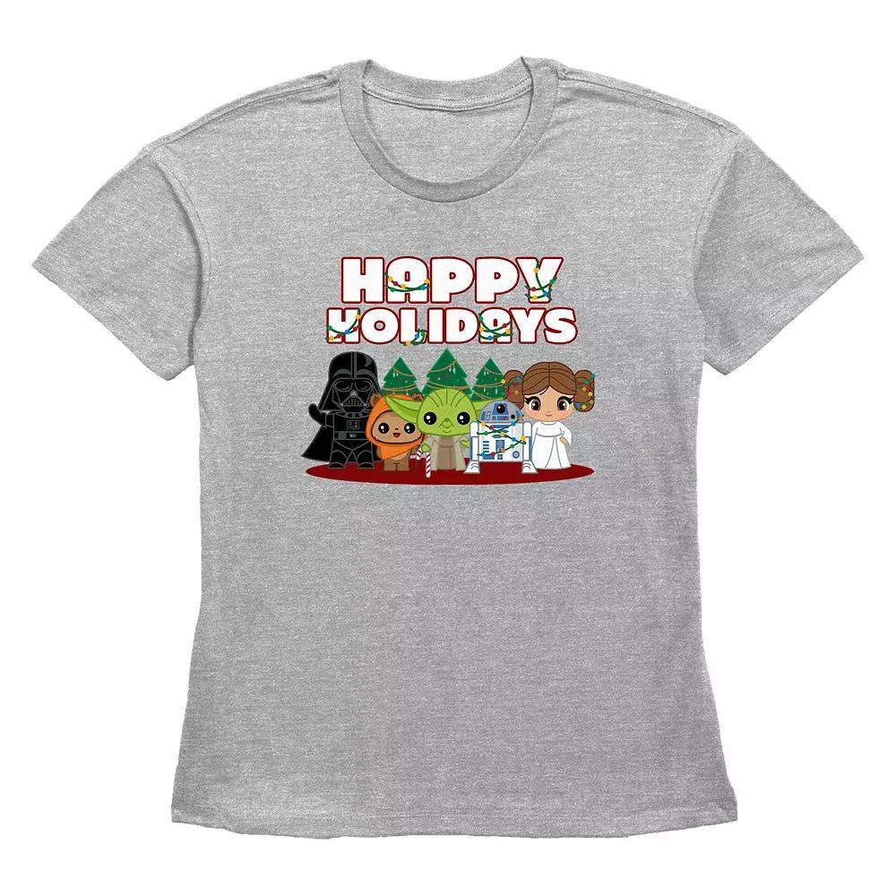 Women's Star Wars Characters Happy Holidays Graphic Tee, Size: Medium, Grey Gray Product Image