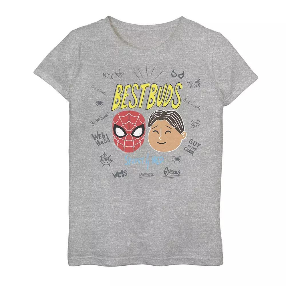 Girls 7-16 Marvel Spider-Man Far From Home Best Buds Word Scatter Graphic Tee, Girls Athletic Grey Product Image