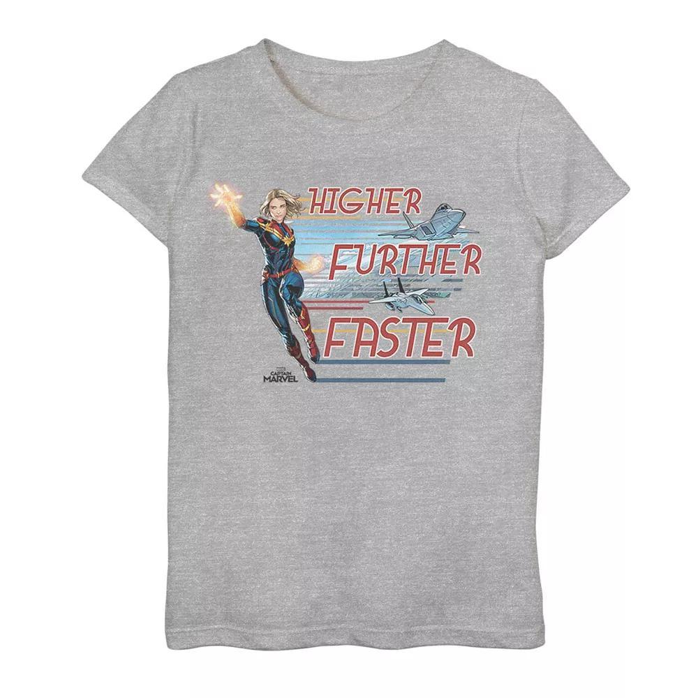 Girls 7-16 Captain Marvel Higher Further Faster Fighter Jets Tee, Girl's, Size: Large, Athletic Grey Product Image