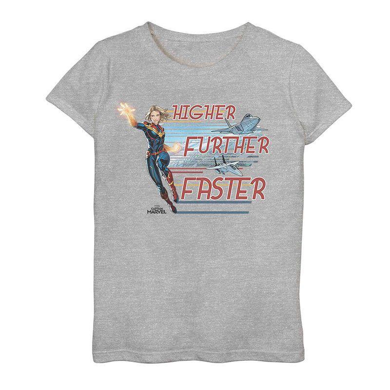 Girls 7-16 Captain Marvel Higher Further Faster Fighter Jets Tee, Girl's, Size: Large, Athletic Grey Product Image