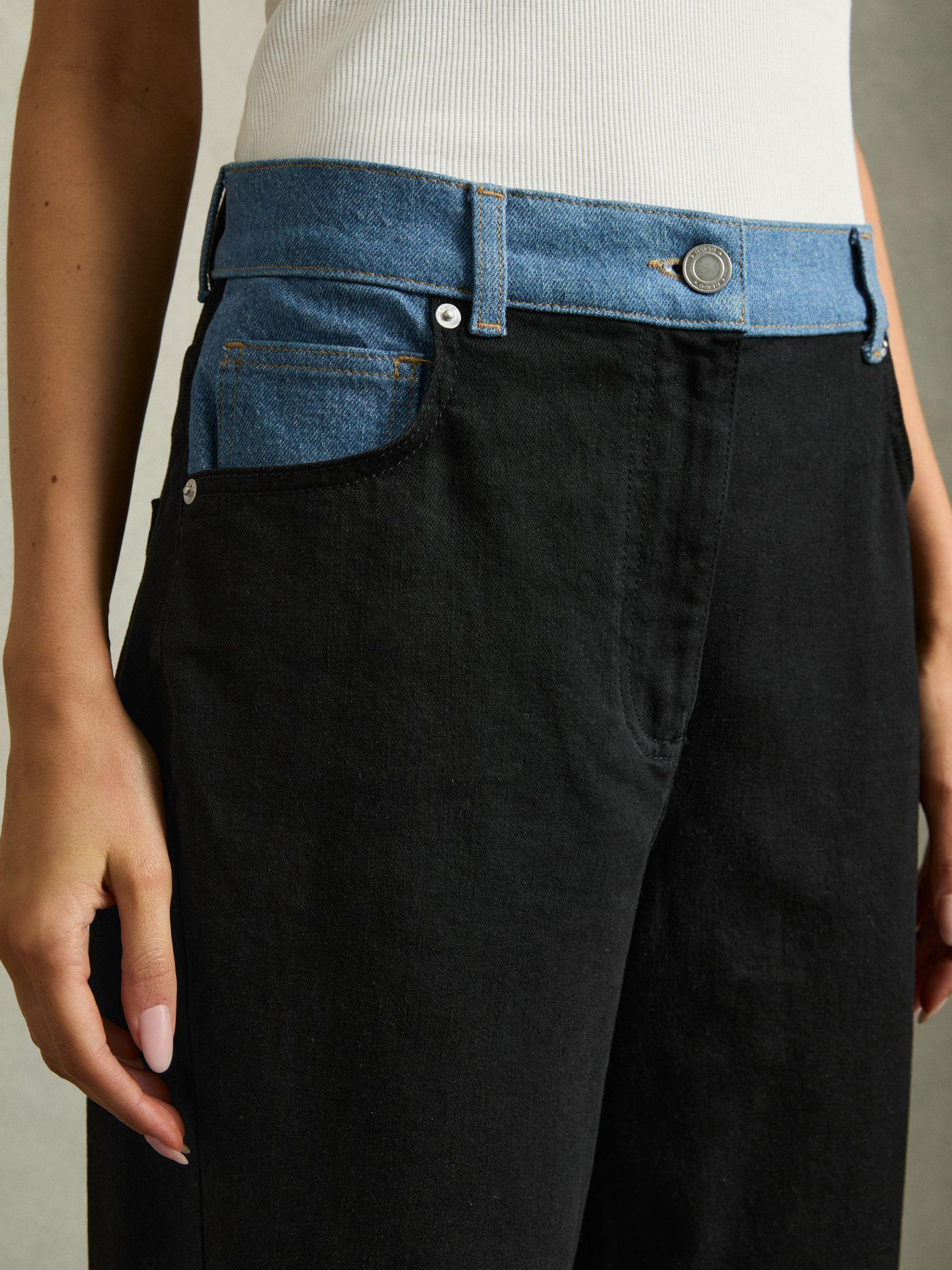 Petite Colour-Block Straight-Leg Jeans in Black Product Image