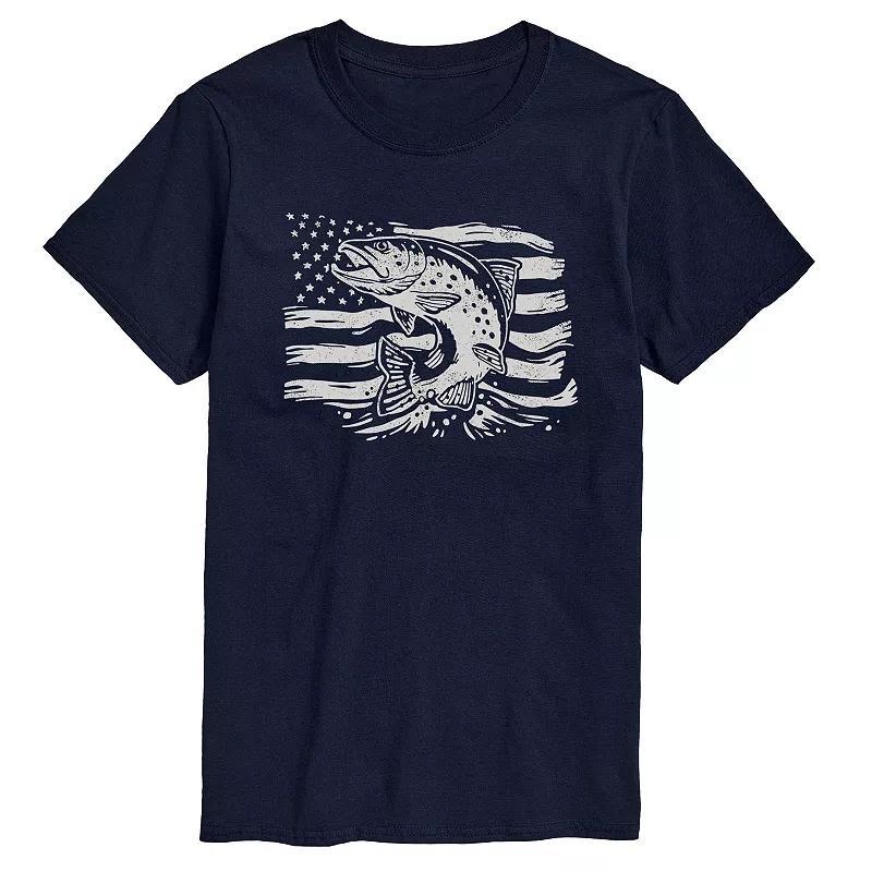 Mens Trout American Flag Graphic Tee Blue Product Image