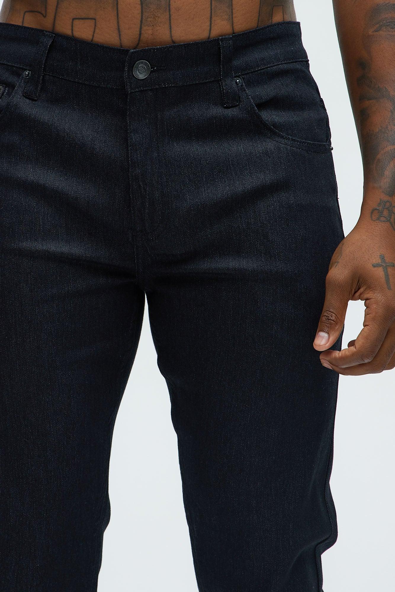 Stretch Raw Denim Skinny Jeans - Black Product Image