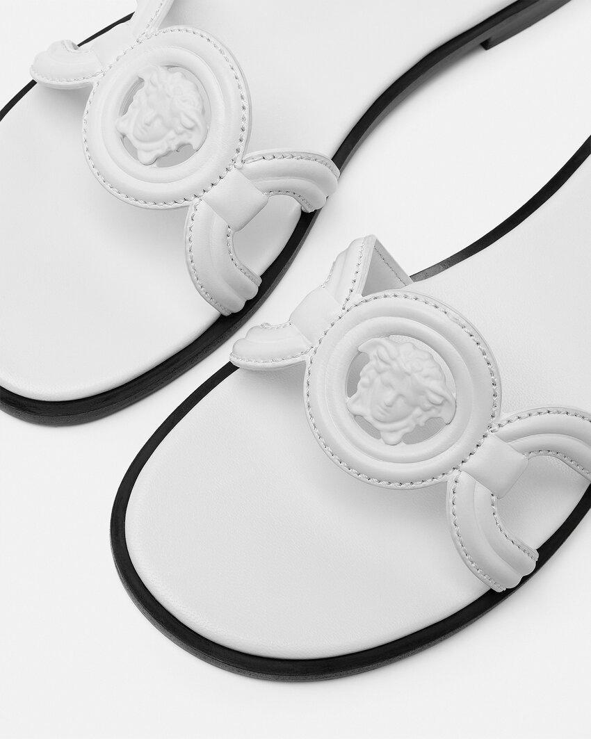 VERSACE Medusa Leather Flat Slide Sandals In White Product Image