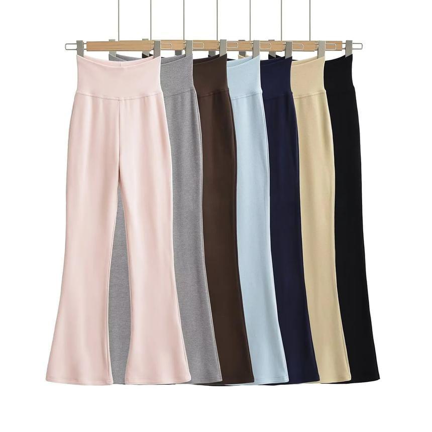 High Waist Plain Bootcut Pants Product Image