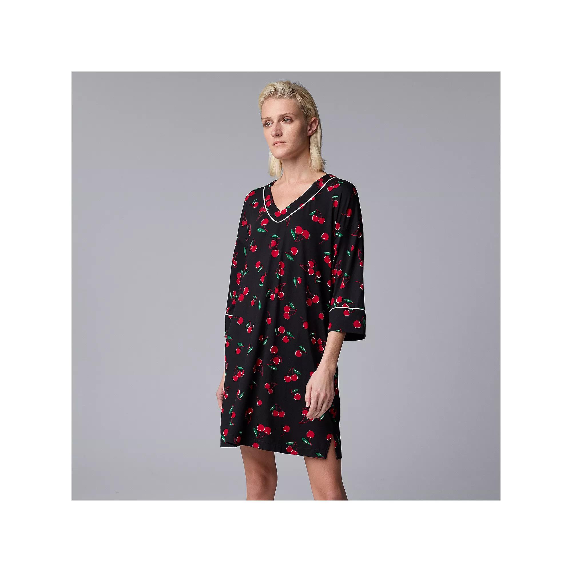 Womens Simply Vera Vera Wang 3/4 Sleeve Cozy Jersey Sleepshirt Red Dot Product Image