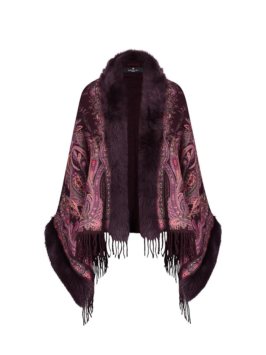 Womens Double Face Cashmere Stole with Toscana Lamb Trim Product Image