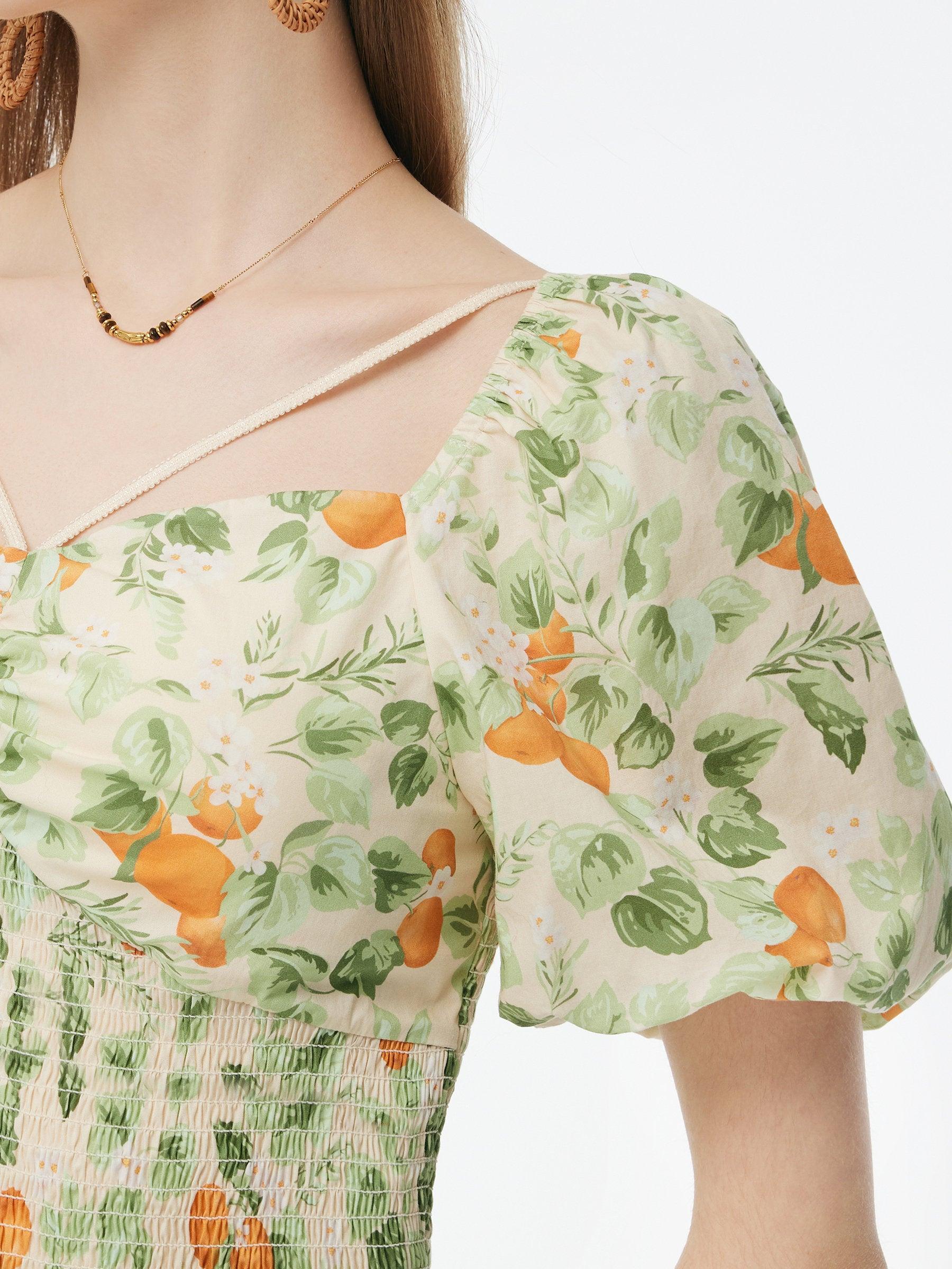 Cotton Floral Print Women Smocked Top Product Image
