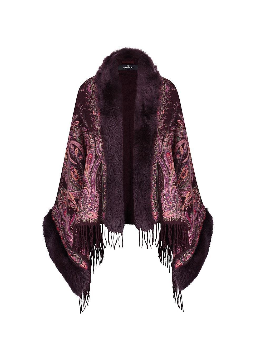 Womens Double Face Cashmere Stole with Toscana Lamb Trim Product Image