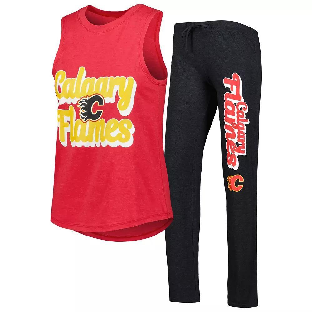 Women's Concepts Sport Heather Red/Heather Black Calgary Flames Meter Muscle Tank Top & Pants Sleep Set, Size: Large, Flm Red Product Image