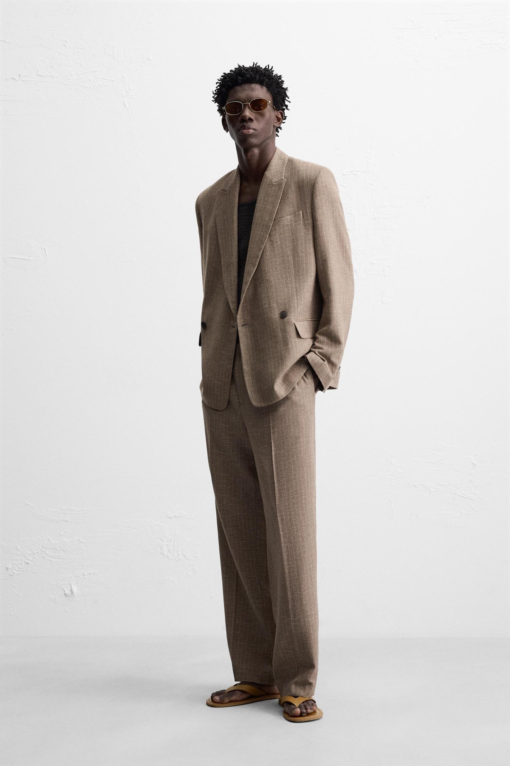 STRIPED TEXTURED SUIT PANTS Product Image