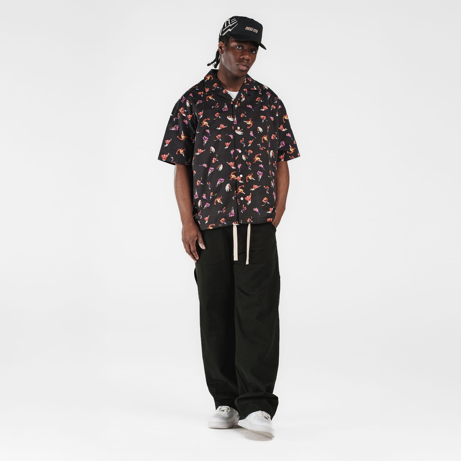New Era Branded Resort Black Open Collared Shirt Male Product Image