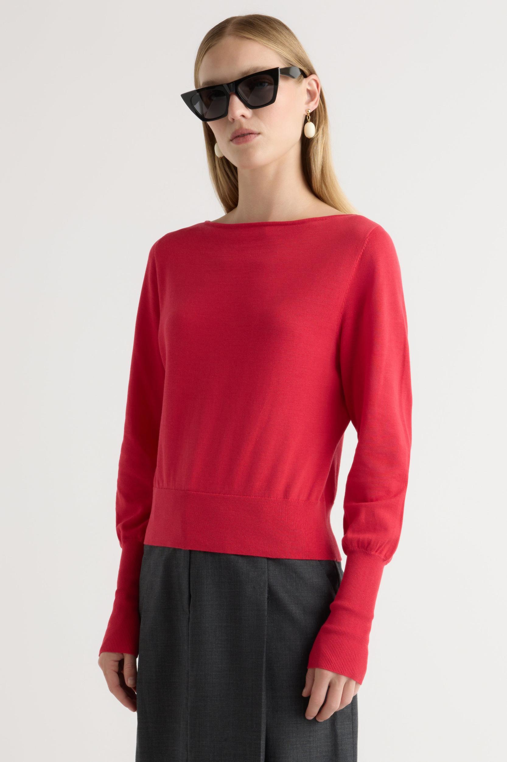 Hanli Cotton-Silk Boat-Neck Sweater Product Image