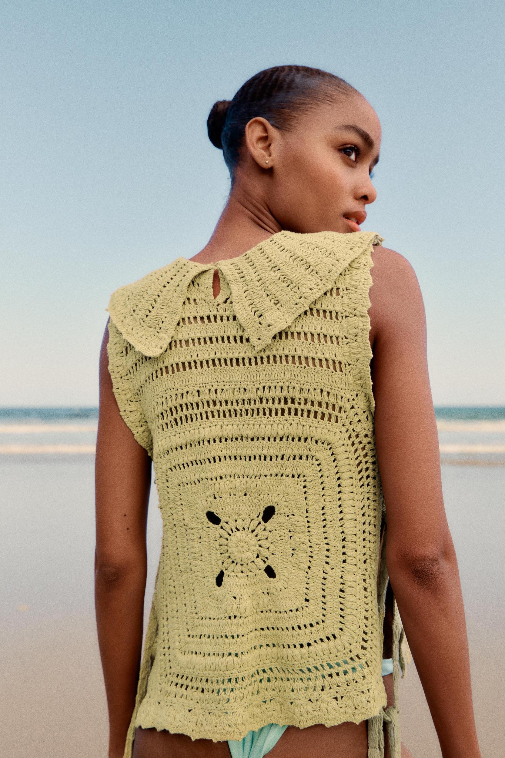 CROCHET KNIT TOP WITH SIDE TIES Product Image