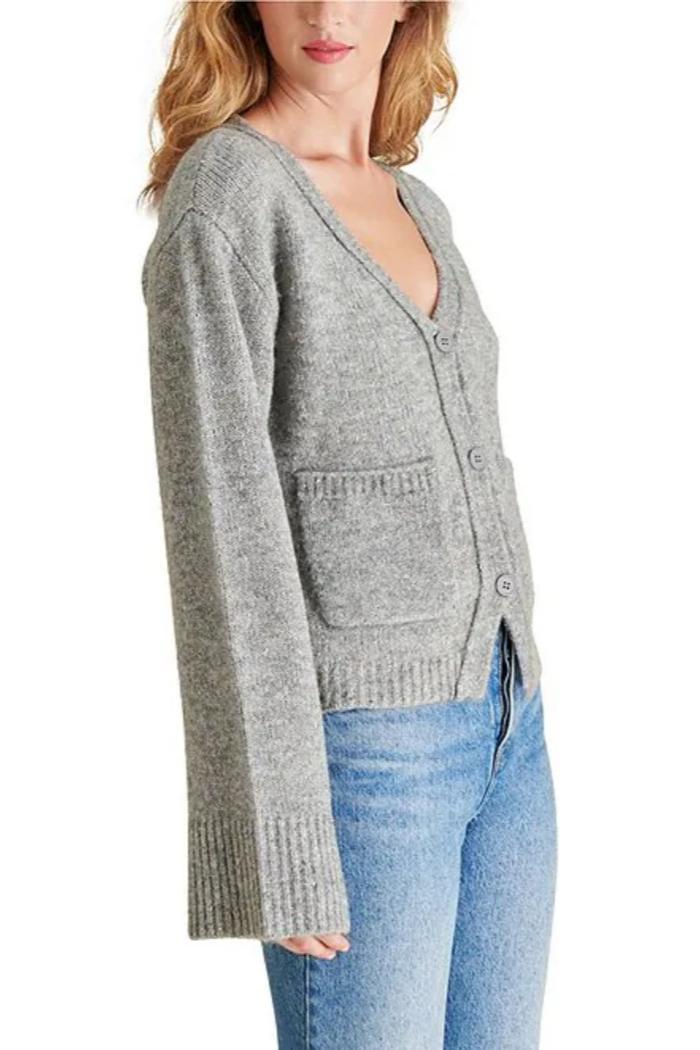 Odelia V-Neck Long Sleeve Button Down Cardigan- Grey Product Image
