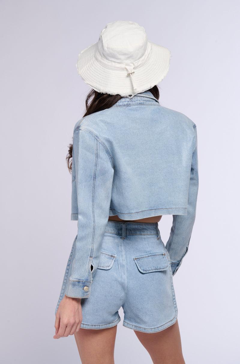 WAXY DENIM LONG SLEEVE BUTTON DOWN SHIRT Product Image