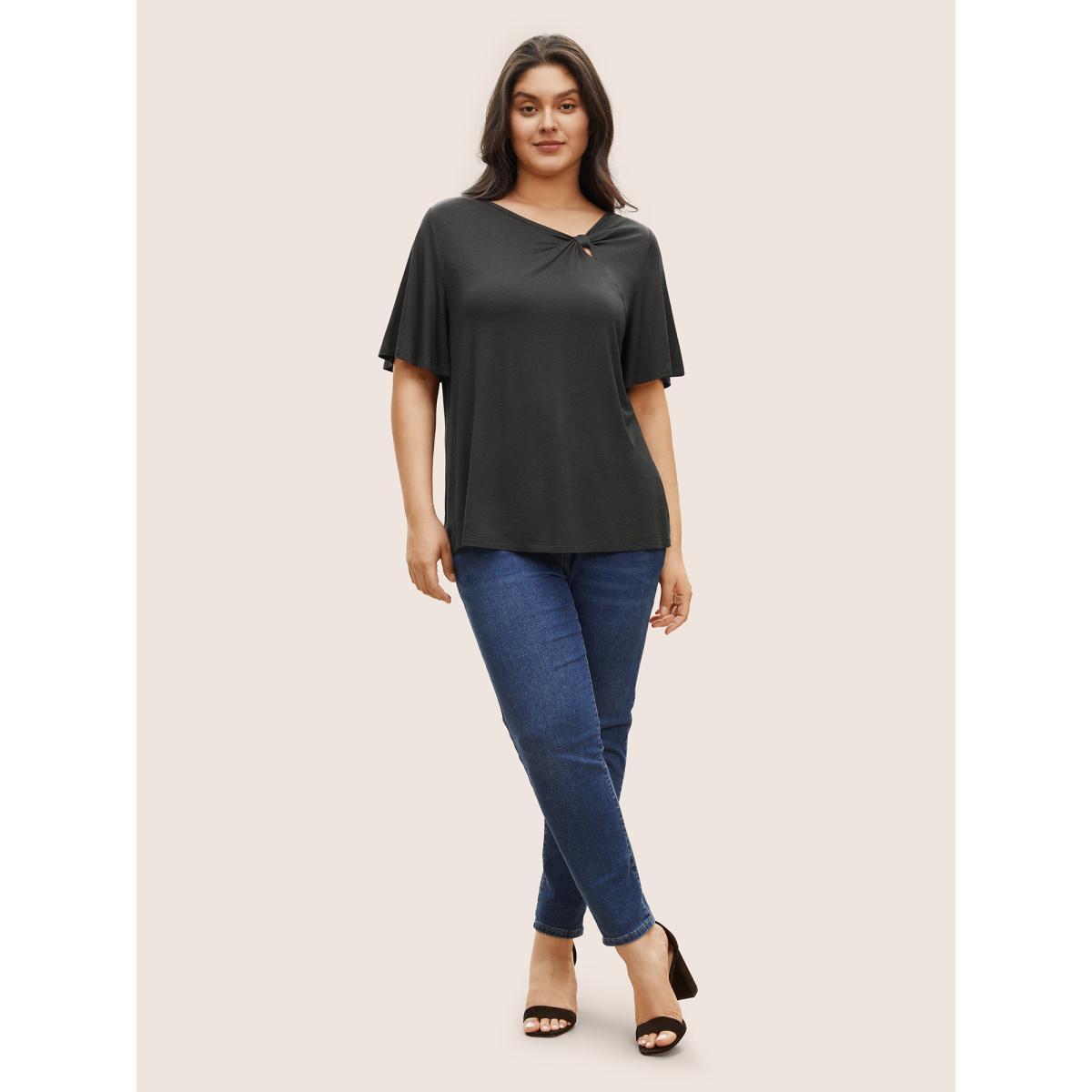 Plus Size Supersoft Essentials Twist Front Asymmetrical Neck T-shirt Teal Women Elegant Non Plain Asymmetrical Neck Everyday T-shirts BloomChic 30/6X Product Image