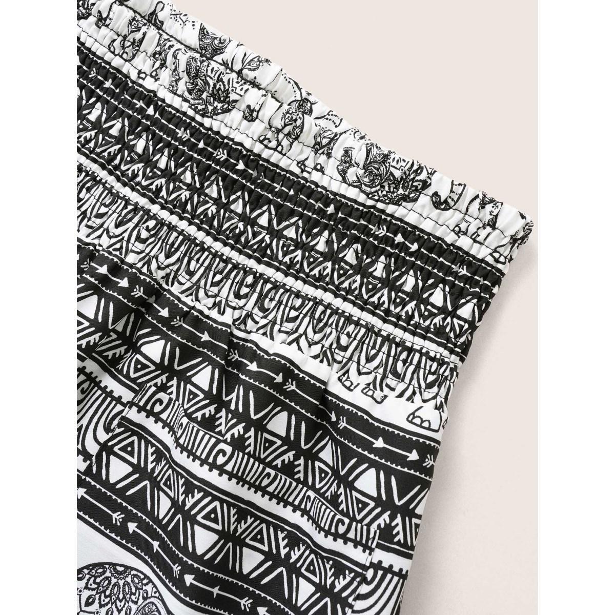 Plus Size Bandana Shirred Elastic Waist Patched Pocket Pants Women Black Resort Loose High Rise Vacation Pants BloomChic 12/L Product Image