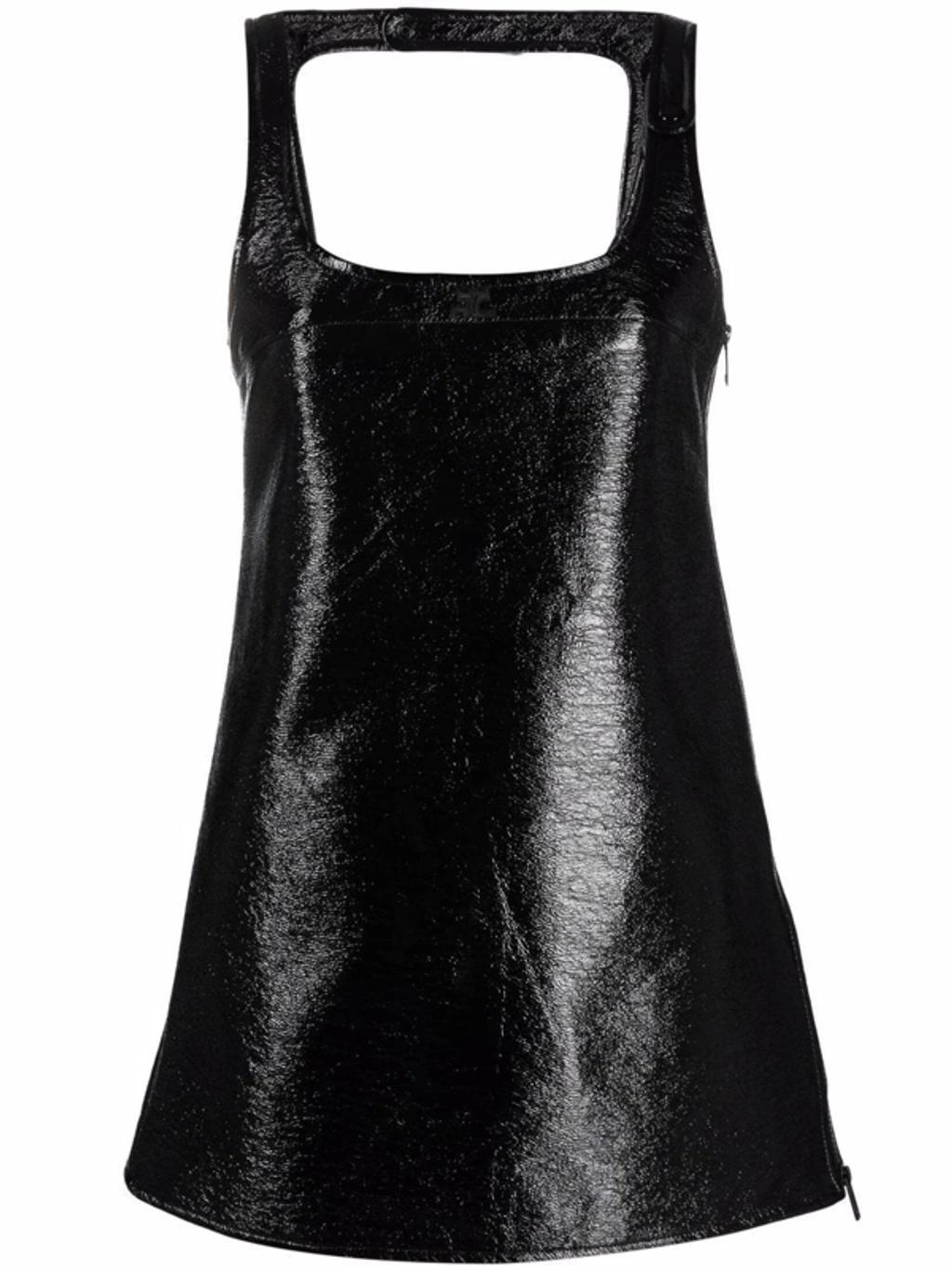 COURRÈGES Open-back Coated Cotton-blend Mini Dress In Black Product Image