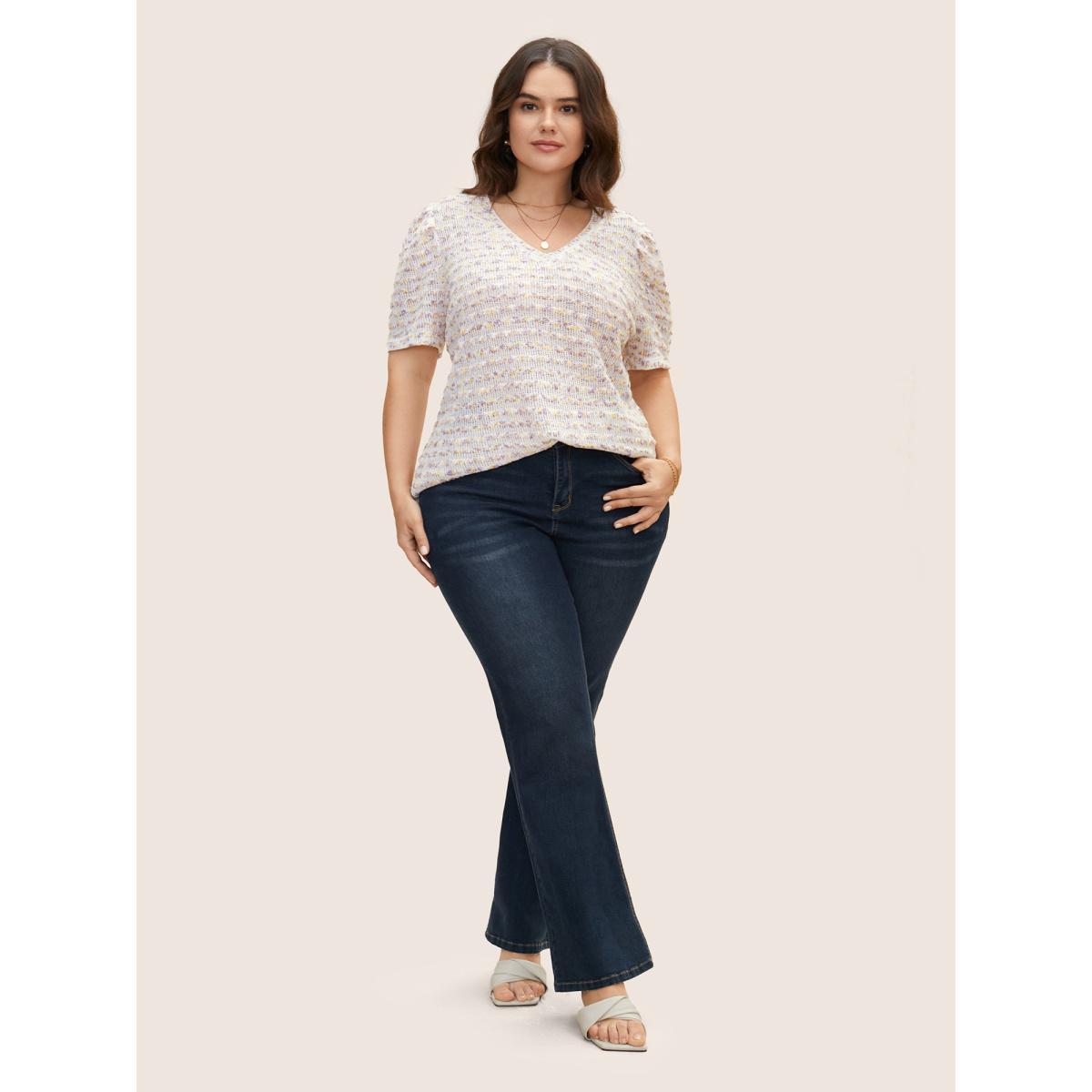 Plus Size V Neck Cut Out Striped Tie Dye T-shirt Lilac Women Elegant Contrast V-neck Everyday T-shirts BloomChic 18-20/2X Product Image
