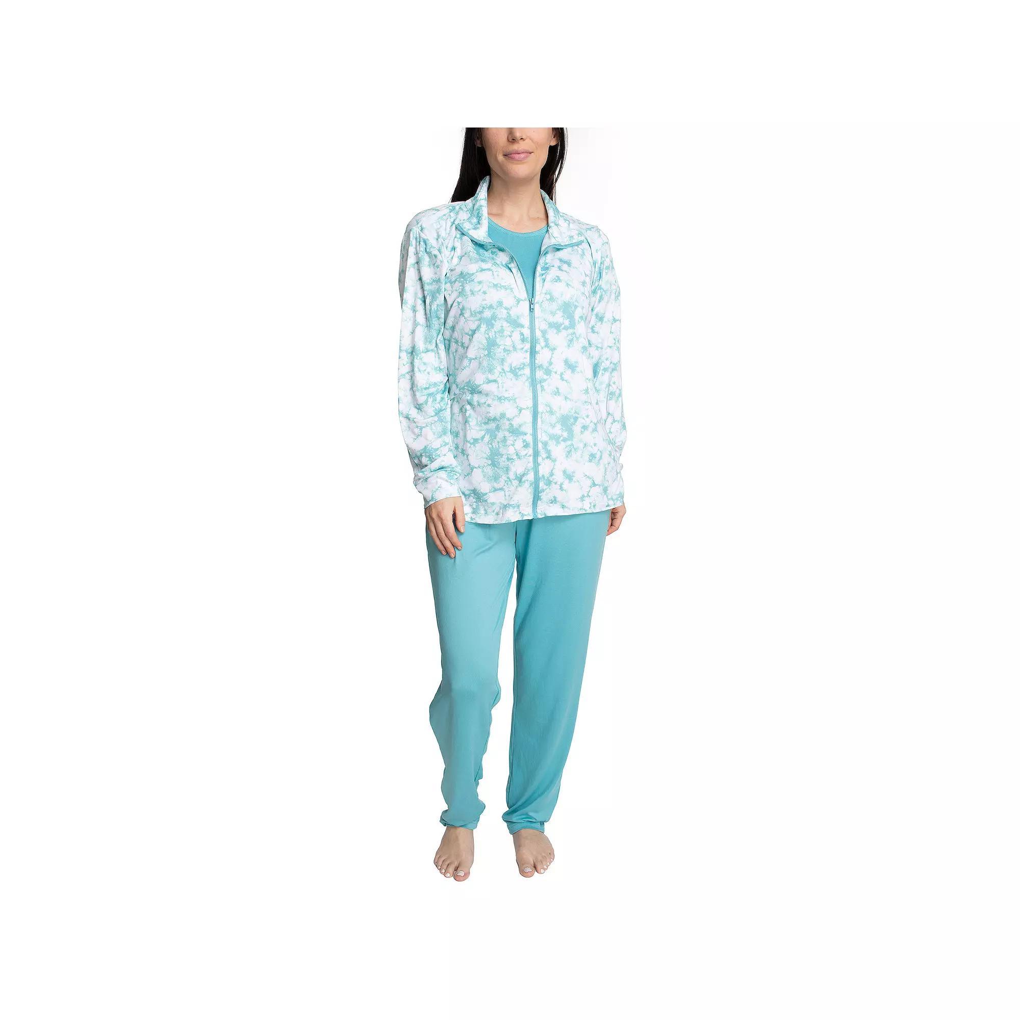 Women's Hanes® Everyday Wear 3-Piece Long Sleeve Zip-Up Sweater, T-Shirt & Pants Set in Regular & Plus Size, Size: 1XL, Blue Product Image