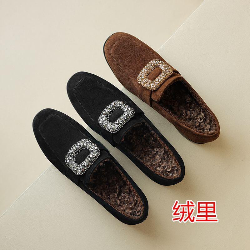 Rhinestone Chunky Heel Loafers Product Image