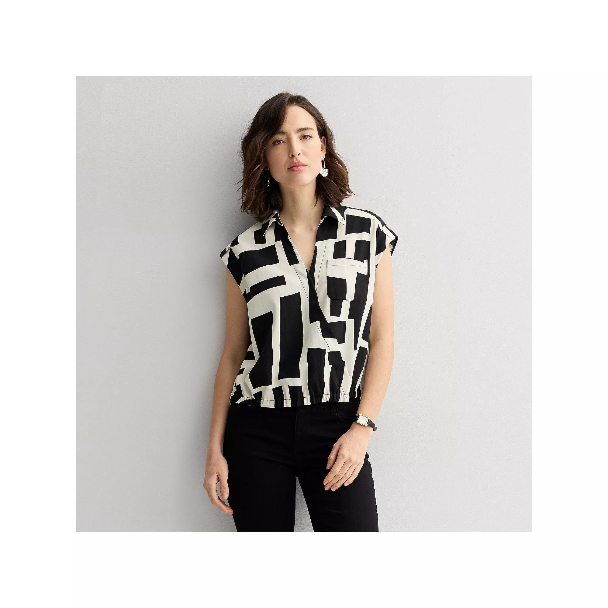 Petite Nine West Dolman Surplice Shirt, Women's, Size: Small Petite, Ivory Block Abstract Product Image