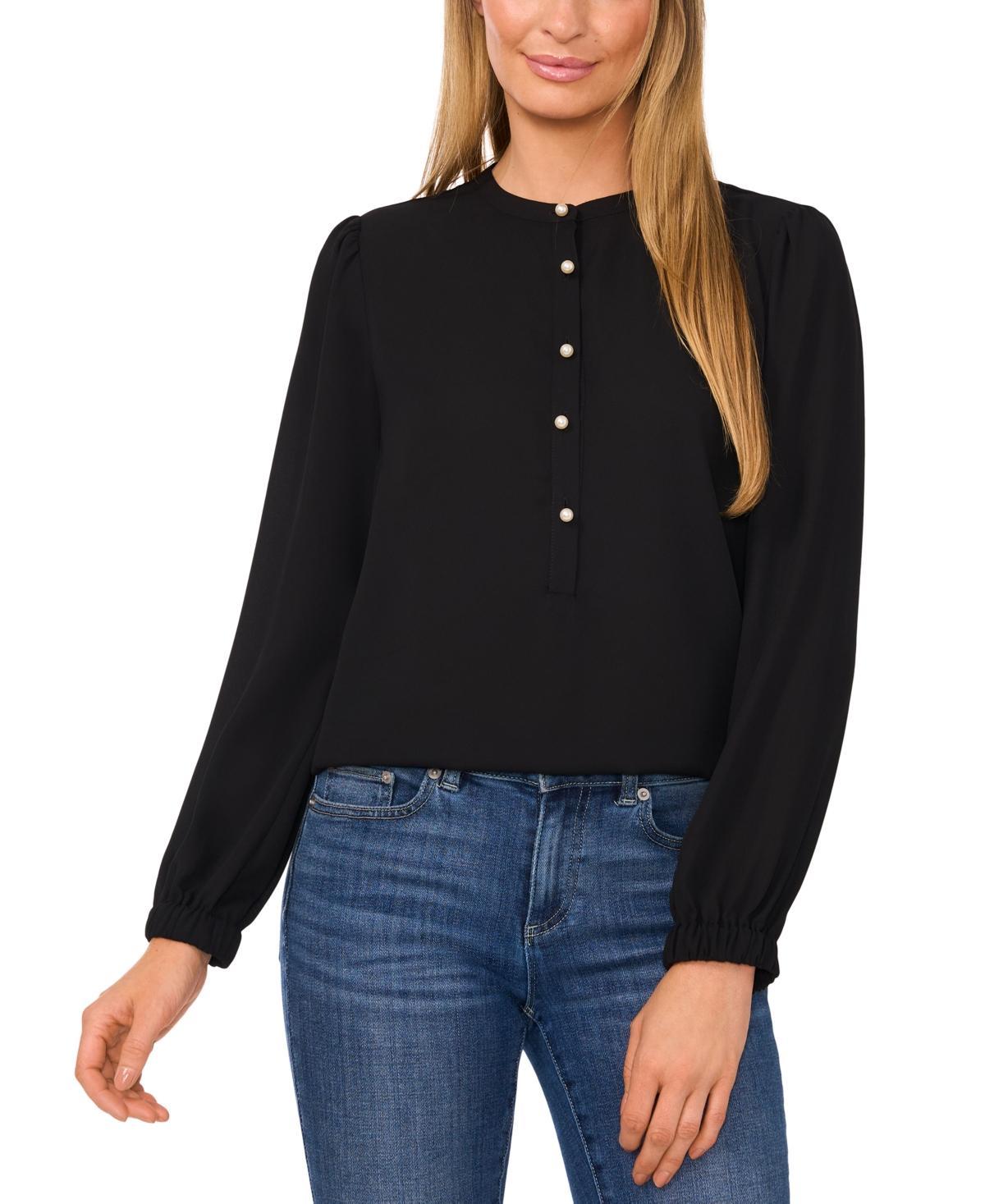 CeCe Womens Faux-Pearl-Button Blouse Product Image