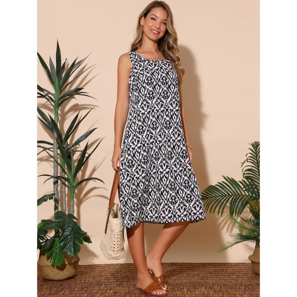 INSPIRE CHIC Women's Summer Beach Casual Sleeveless Crewneck Printed Midi Sundress with Pockets Product Image