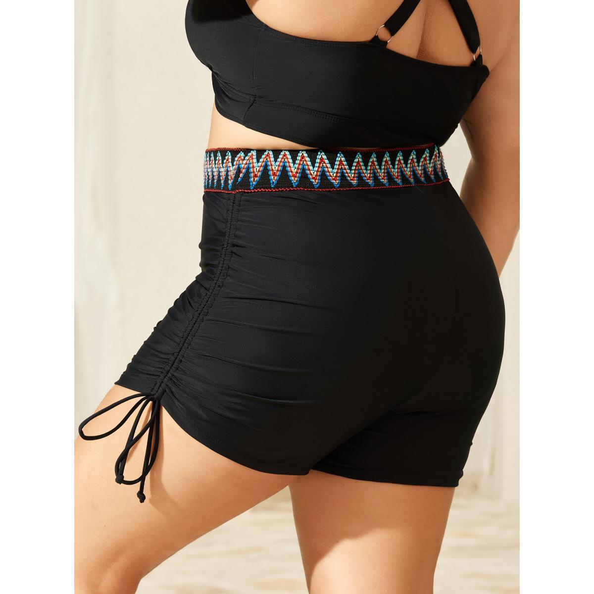 Plus Size Multi-Color Webbing Side Drawstring Swim Bottoms Women's Swimwear Black Beach Woven ribbon&lace trim High stretch Skinny High Rise Curve Swim Bottoms BloomChic 22-24/3X Product Image
