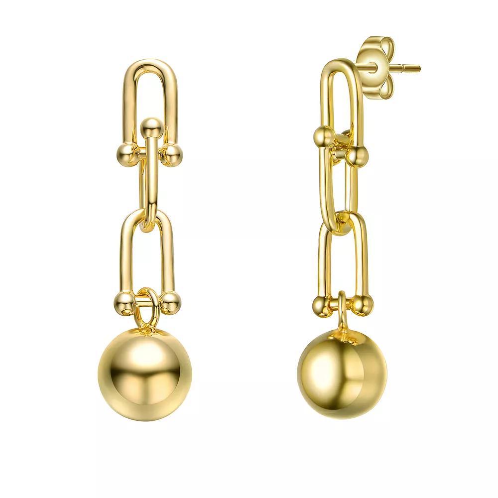 14k Gold Plated Link Bead Linear Drop Earrings, Women's, Gold Tone Product Image