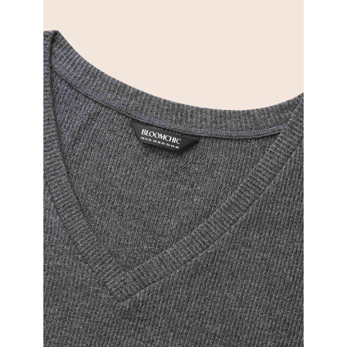 Plus Size Solid V Neck Asymmetrical Hem T-shirt DimGray Women Casual Texture V-neck Bodycon Everyday T-shirts BloomChic 22-24/3X Product Image