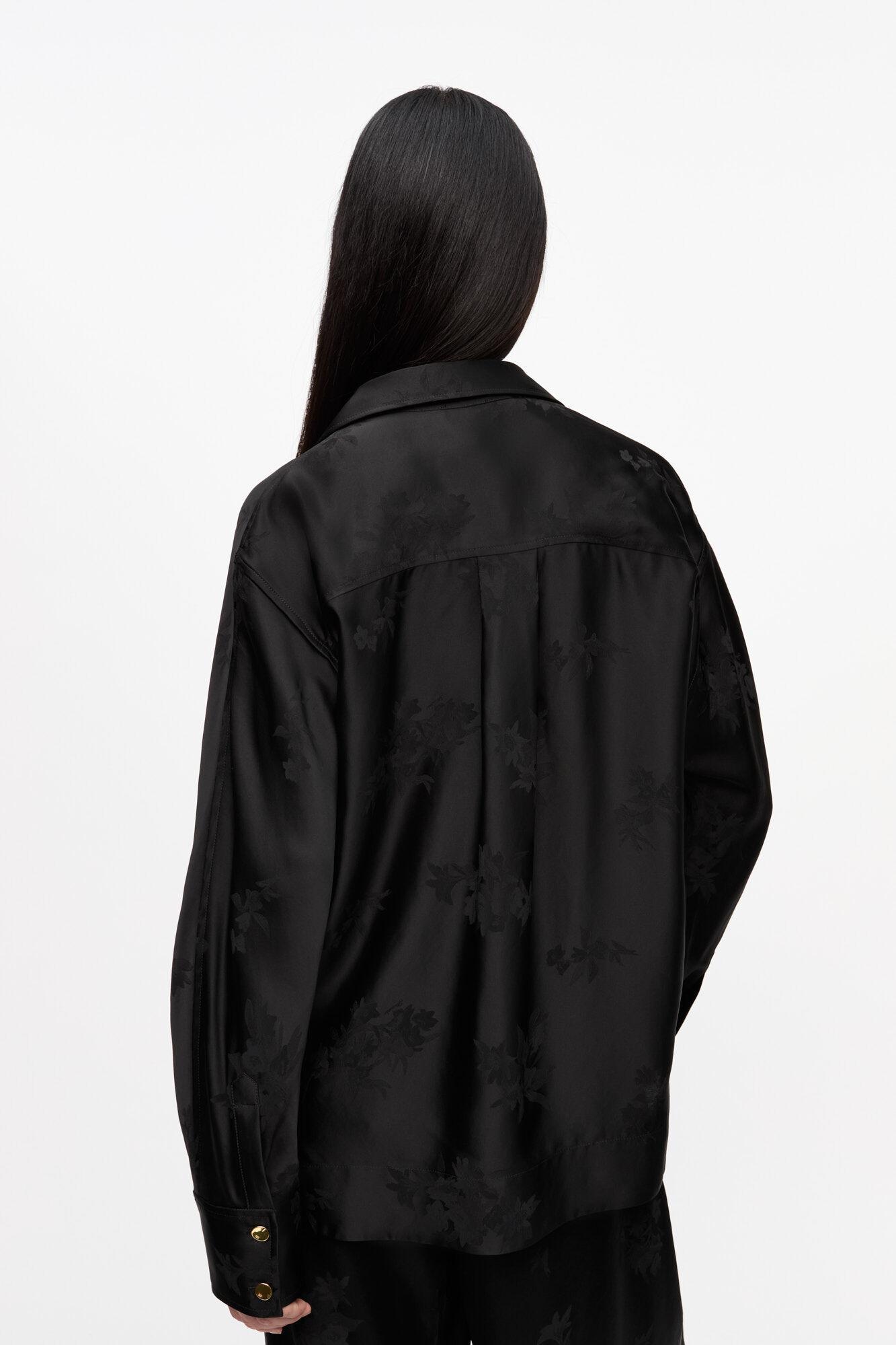 Black Satin Jacquard Tie String Shirt Product Image