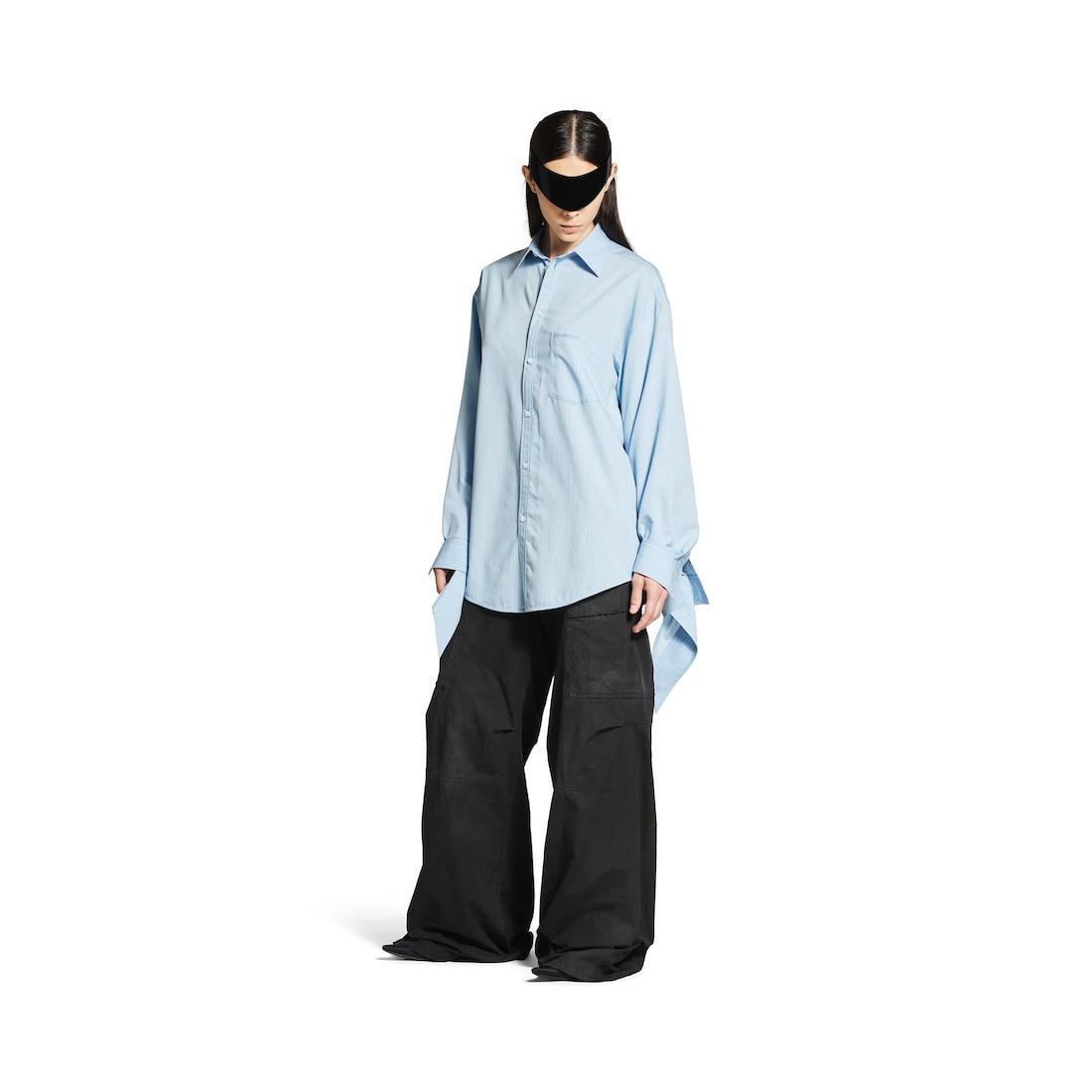 Women's Knotted Cuff Blouse in Blue/white Product Image