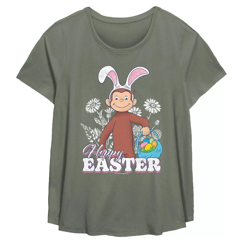 Plus Size Curious George Happy Easter Egg Hunt Flowy Graphic Tee, Women's, Size: 3XL, Green Product Image