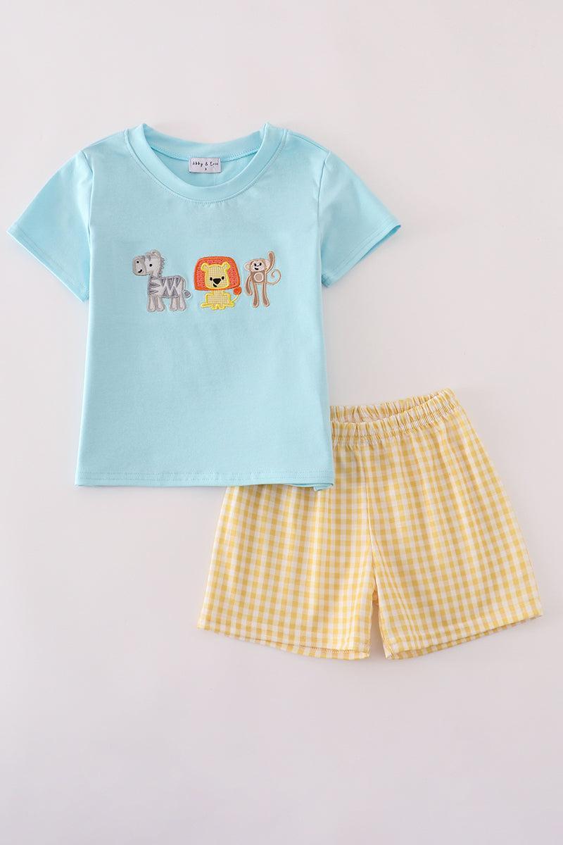 Blue animals applique shorts set Product Image