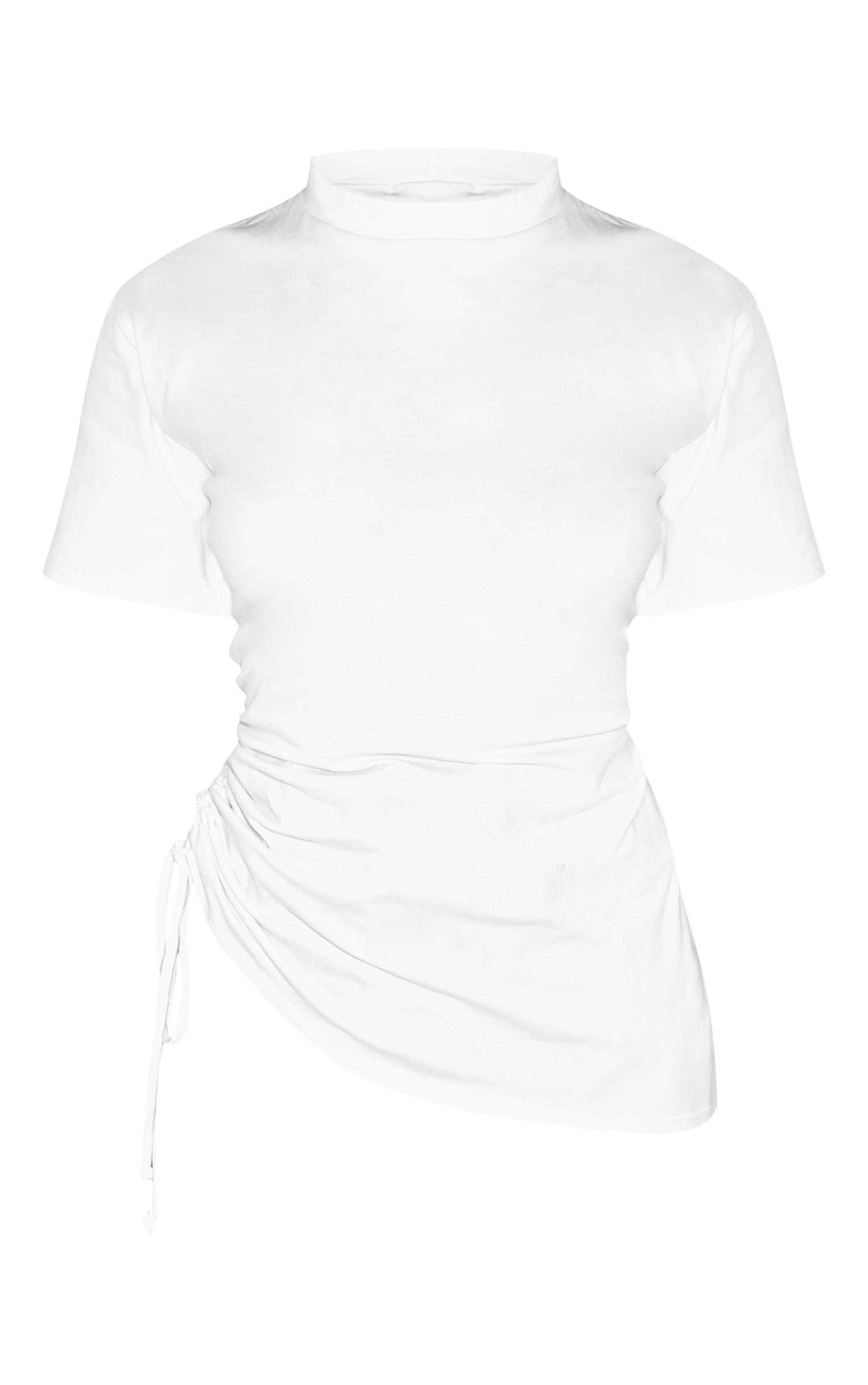 White Oversized Ruched Side Detail T Shirt Product Image
