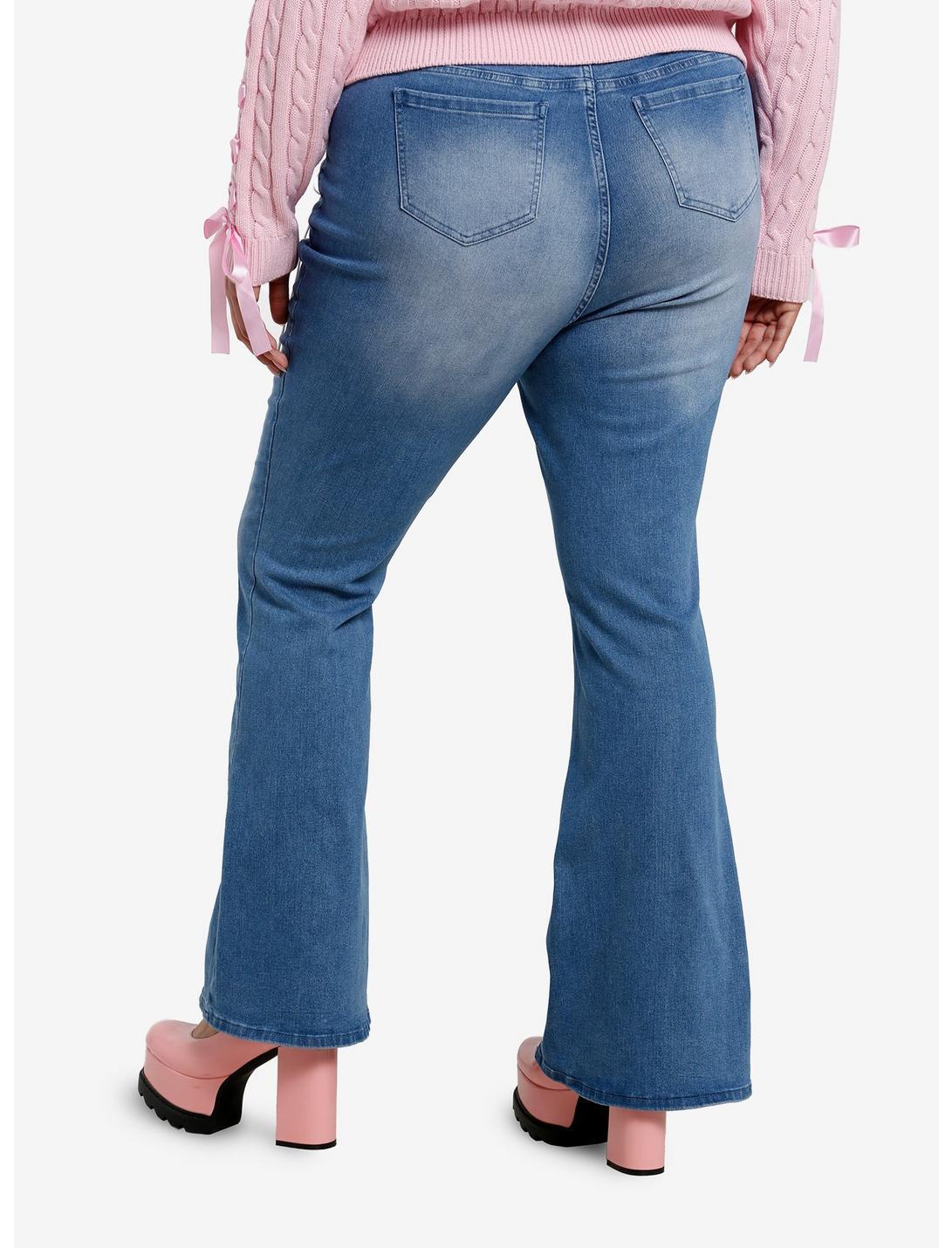 Indigo Lace-Up Flare High-Rise Denim Pants Plus Size Product Image