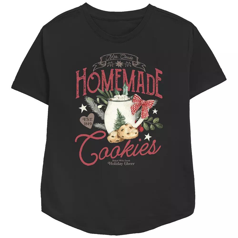 Women's Mrs. Claus' Homemade Christmas Cookies Relaxed Fit Graphic Tee, Size: Large, Black Product Image