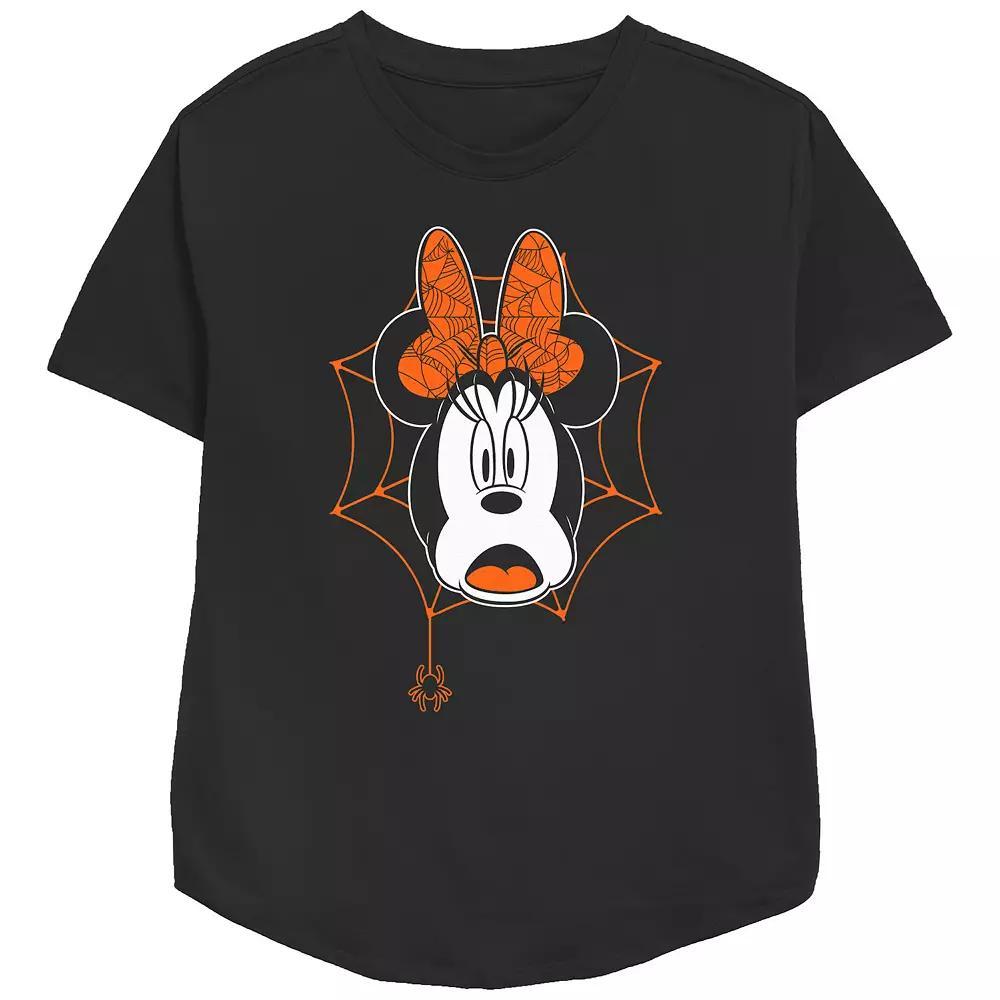 Disney's Minnie Mouse Juniors' Scared Spider Webs Relaxed Fit Graphic Tee, Women's, Size: Small, Black Product Image