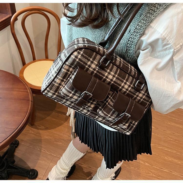 Plaid Buckled Tote Bag Product Image