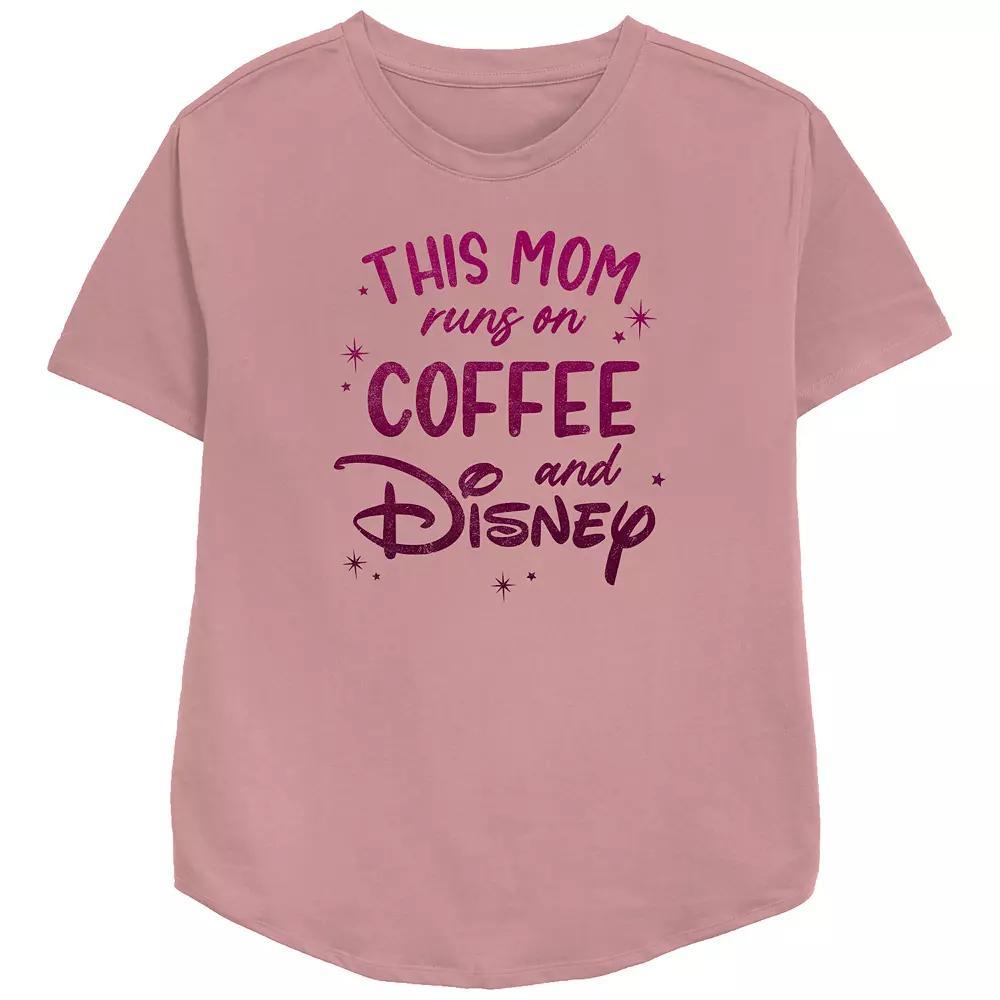 Disney This Mom Runs On Coffee And Disney Women's Relaxed Fit Graphic Tee, Size: Medium, Pink Product Image