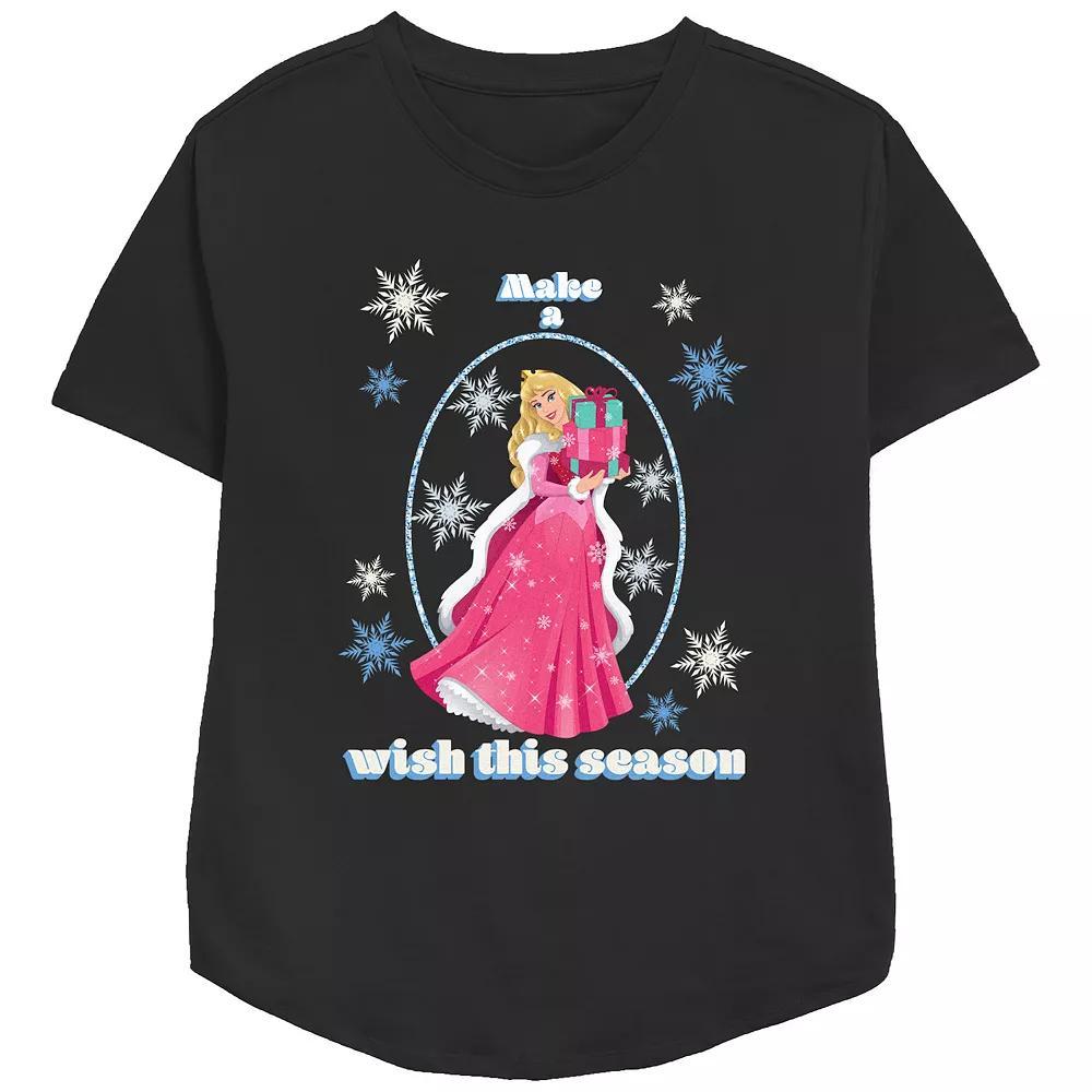 Disney Princess Sleeping Beauty Aurora Make A Wish This Season Women's Relaxed Fit Graphic Tee, Size: Medium, Black Product Image