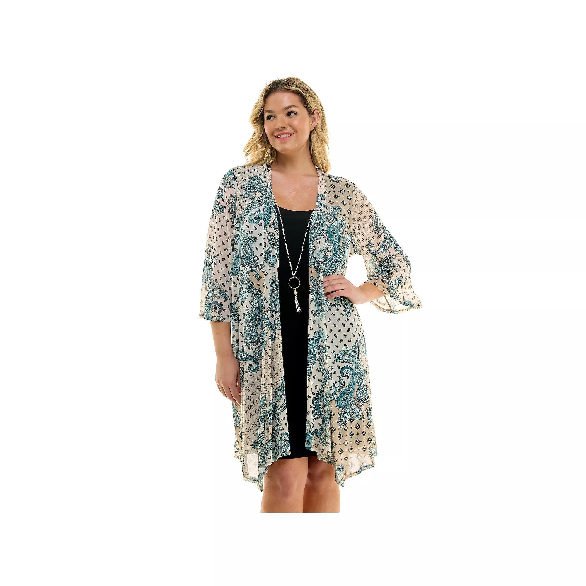 Plus Size Sara Michelle Jacket Dress with Necklace, Women's, Size: 1XL, Sage Taupe Black Product Image