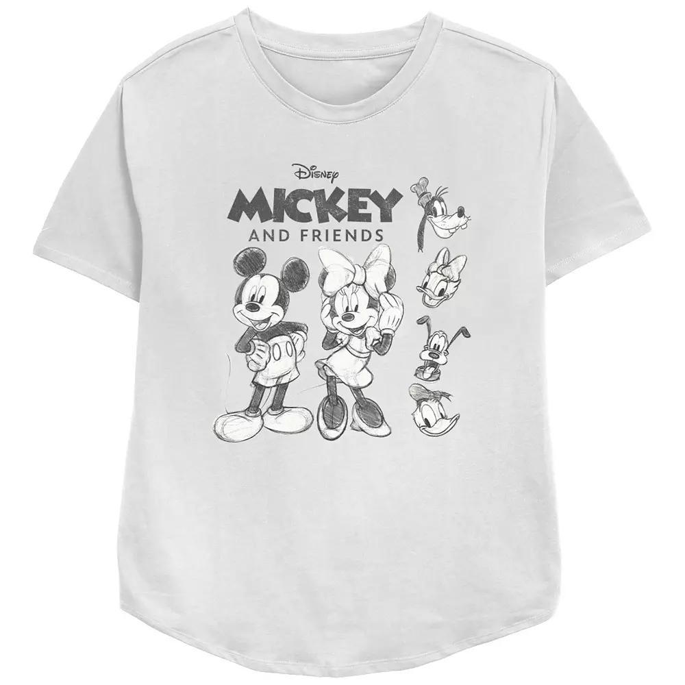 Disney's Mickey Mouse And Friends Sketches Women's Relaxed Fit Graphic Tee, Size: Medium, White Product Image