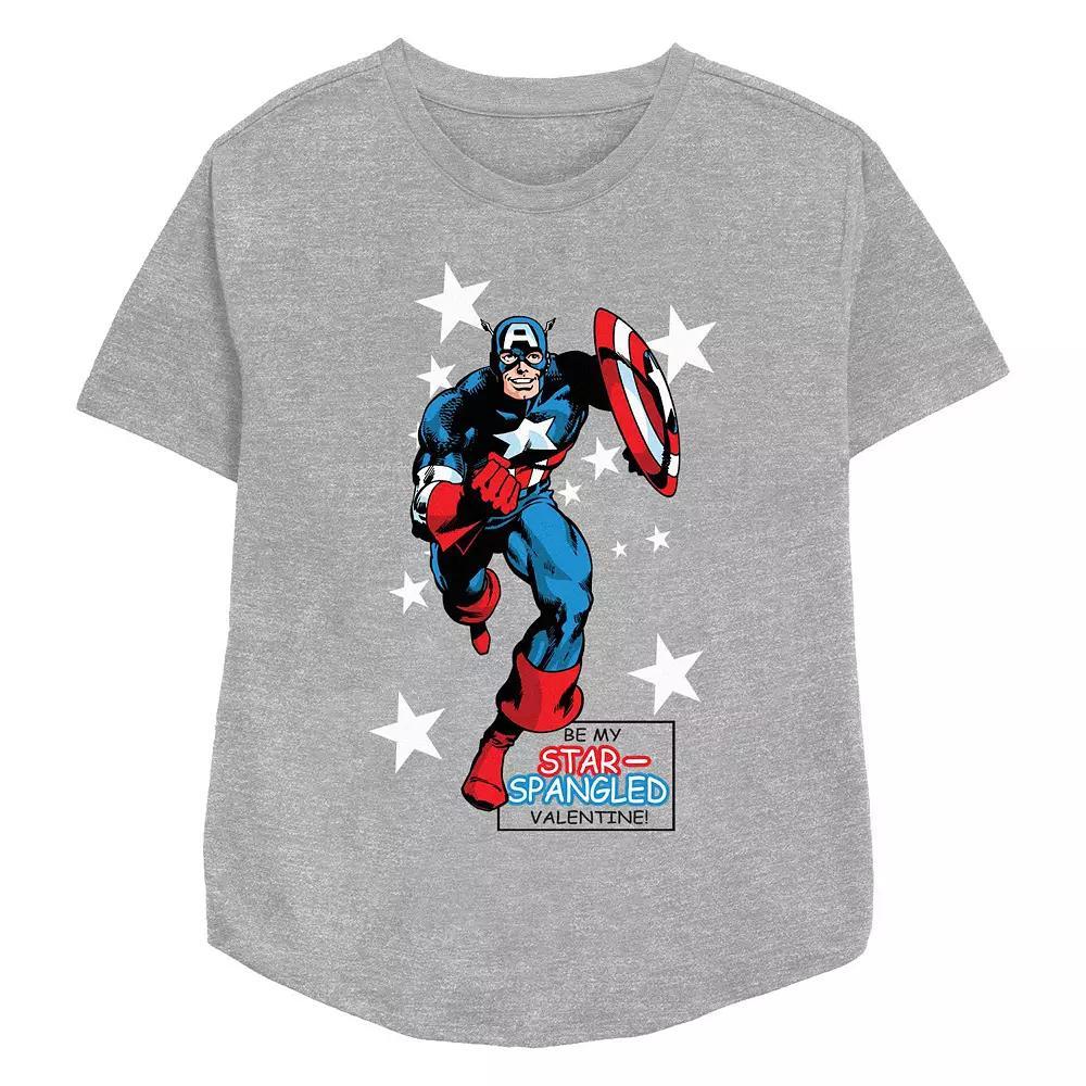 Women's Marvel Captain America Be My Star Spangled Valentine Relaxed Fit Graphic Tee, Size: Small, Athletic Grey Product Image